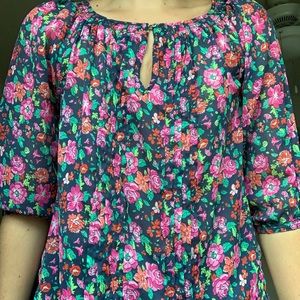Floral Print Keyhole Blouse